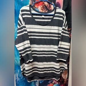 Basic Editions White and Blue Crew Neck Sweater